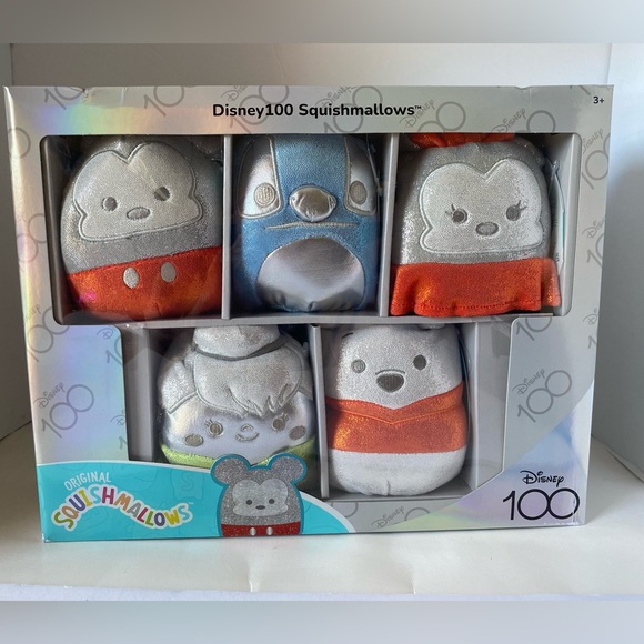 Disney 100 5" Squishmallows 5-pack Set Mickey Minnie Stitch Pooh Tink - Picture 1 of 2